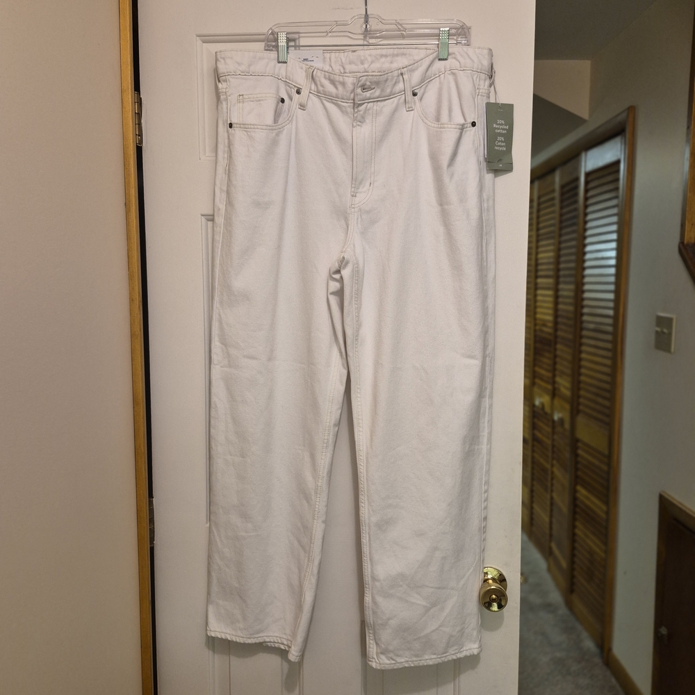 HM &Denim Women White Baggy Low Waist Loose Fit Jeans Size 16 NWT